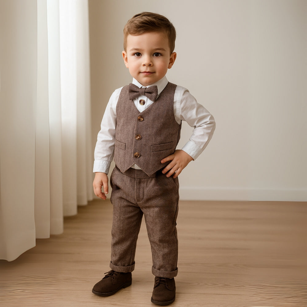 Little Kids' Holiday Outfit Set with Vest and Bow Tie