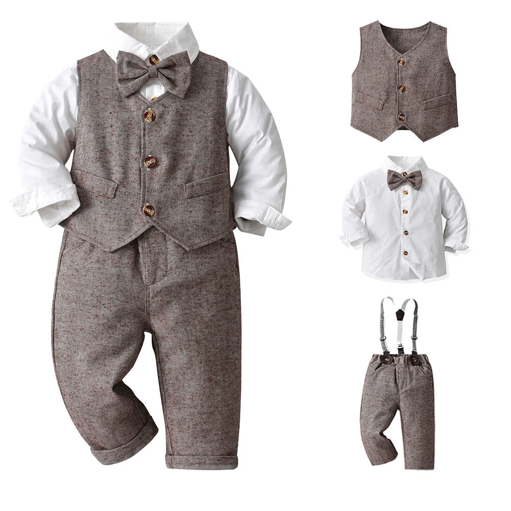 Little Kids' Holiday Outfit Set with Vest and Bow Tie