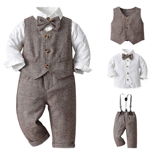 Little Kids' Holiday Outfit Set with Vest and Bow Tie
