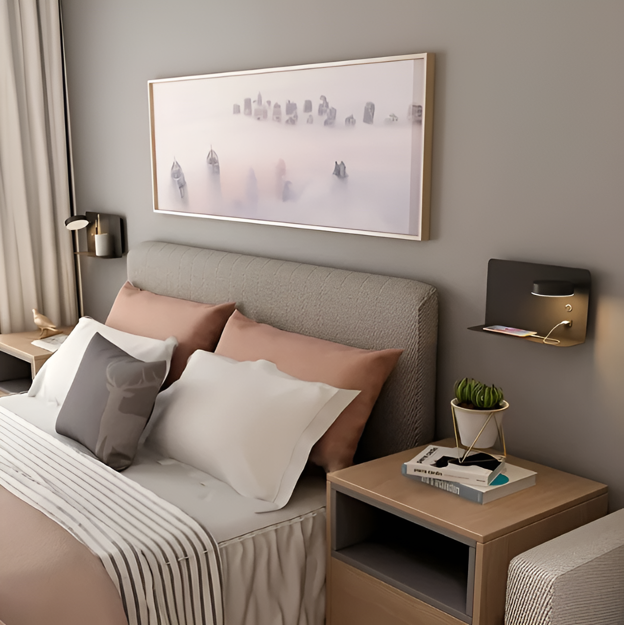 Minimalist Rechargeable USB Night Light with Dimmable Brightness and Shelf