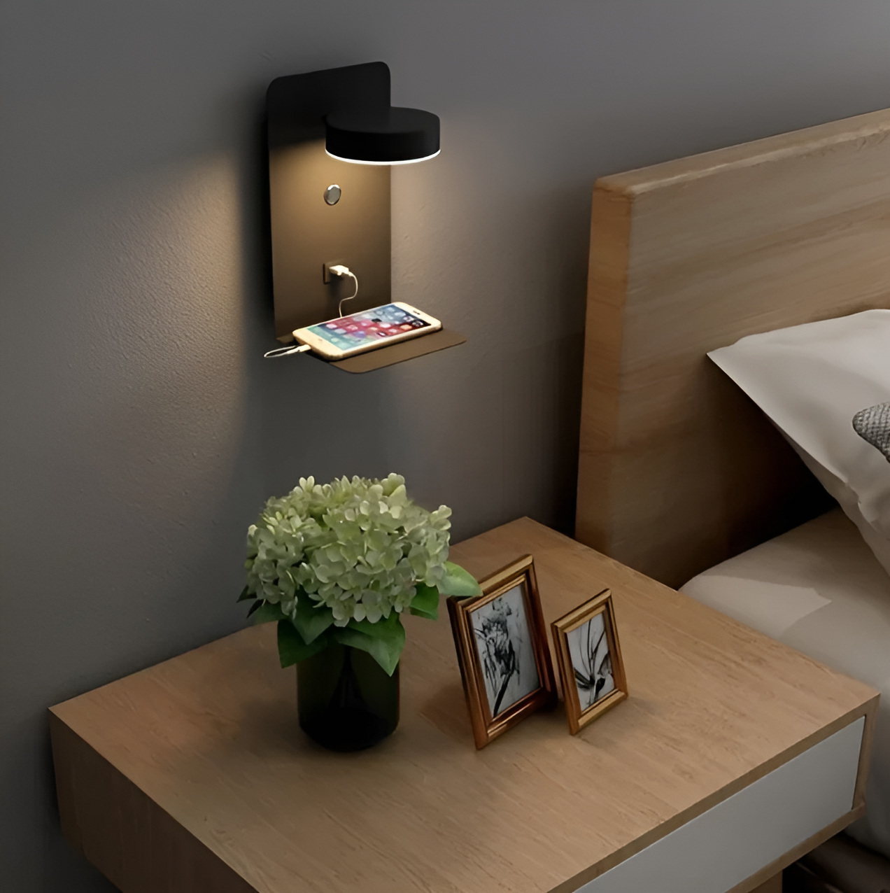 Minimalist Rechargeable USB Night Light with Dimmable Brightness and Shelf
