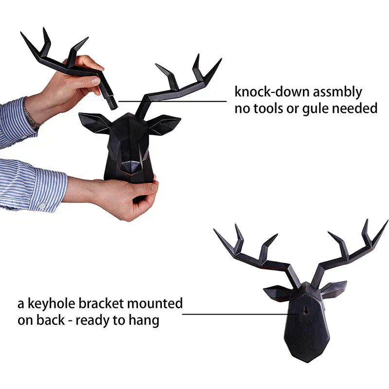 Moose Antler Wall Sculpture Coat Hook Polyresin Decor