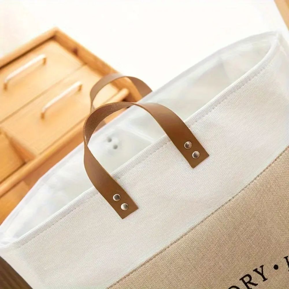 Deluxe Freestanding Laundry Basket with Faux Leather Handles