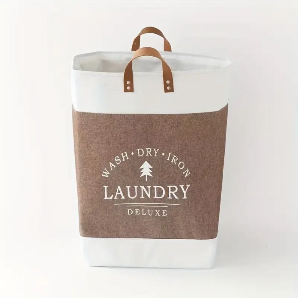 Deluxe Freestanding Laundry Basket with Faux Leather Handles