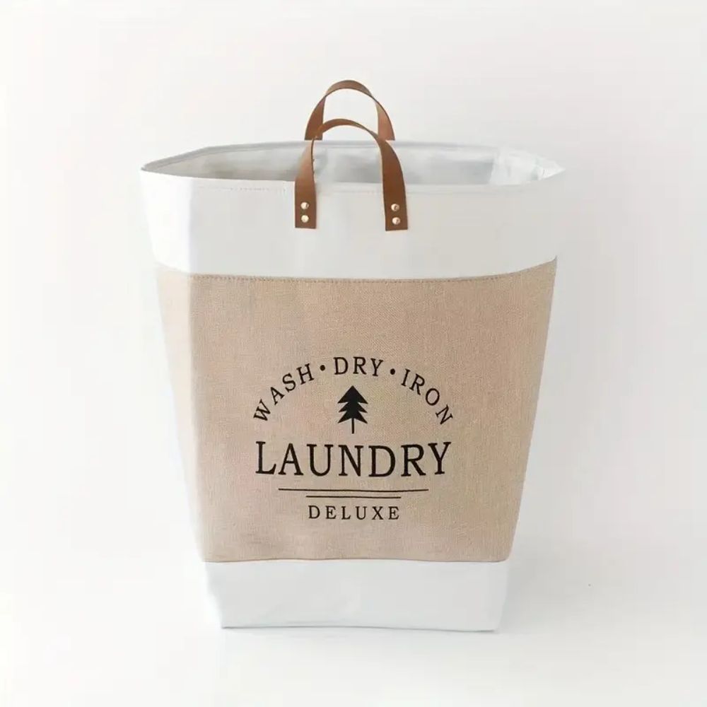Deluxe Freestanding Laundry Basket with Faux Leather Handles
