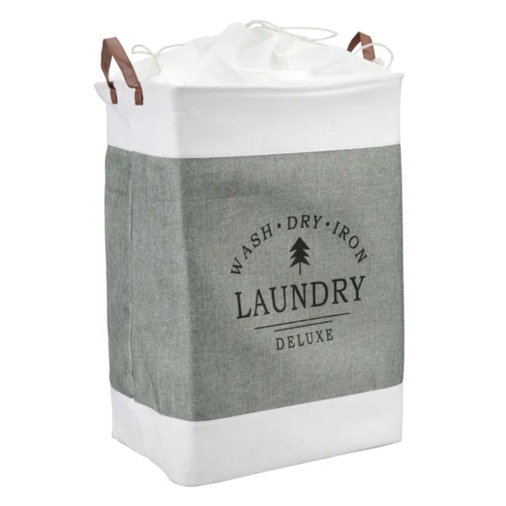 Deluxe Freestanding Laundry Basket with Faux Leather Handles