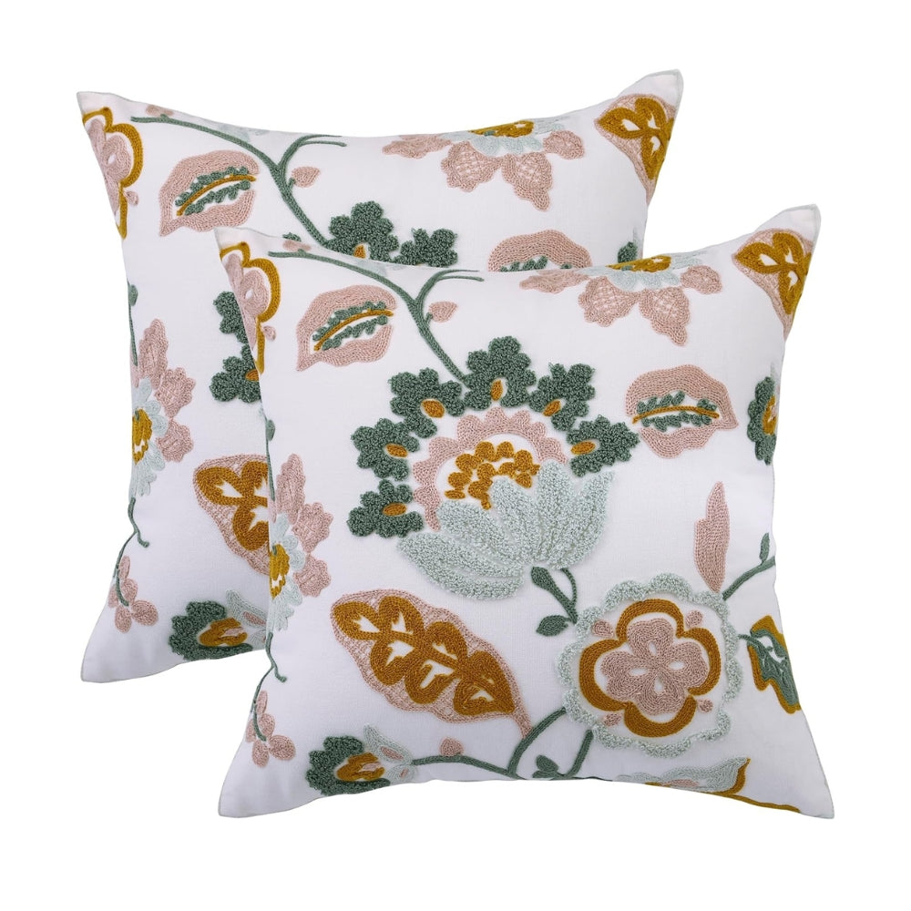 Floral Embroidered Tufted Cushion Cover 18x18