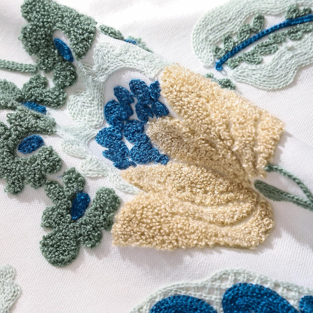 Floral Embroidered Tufted Cushion Cover 18x18