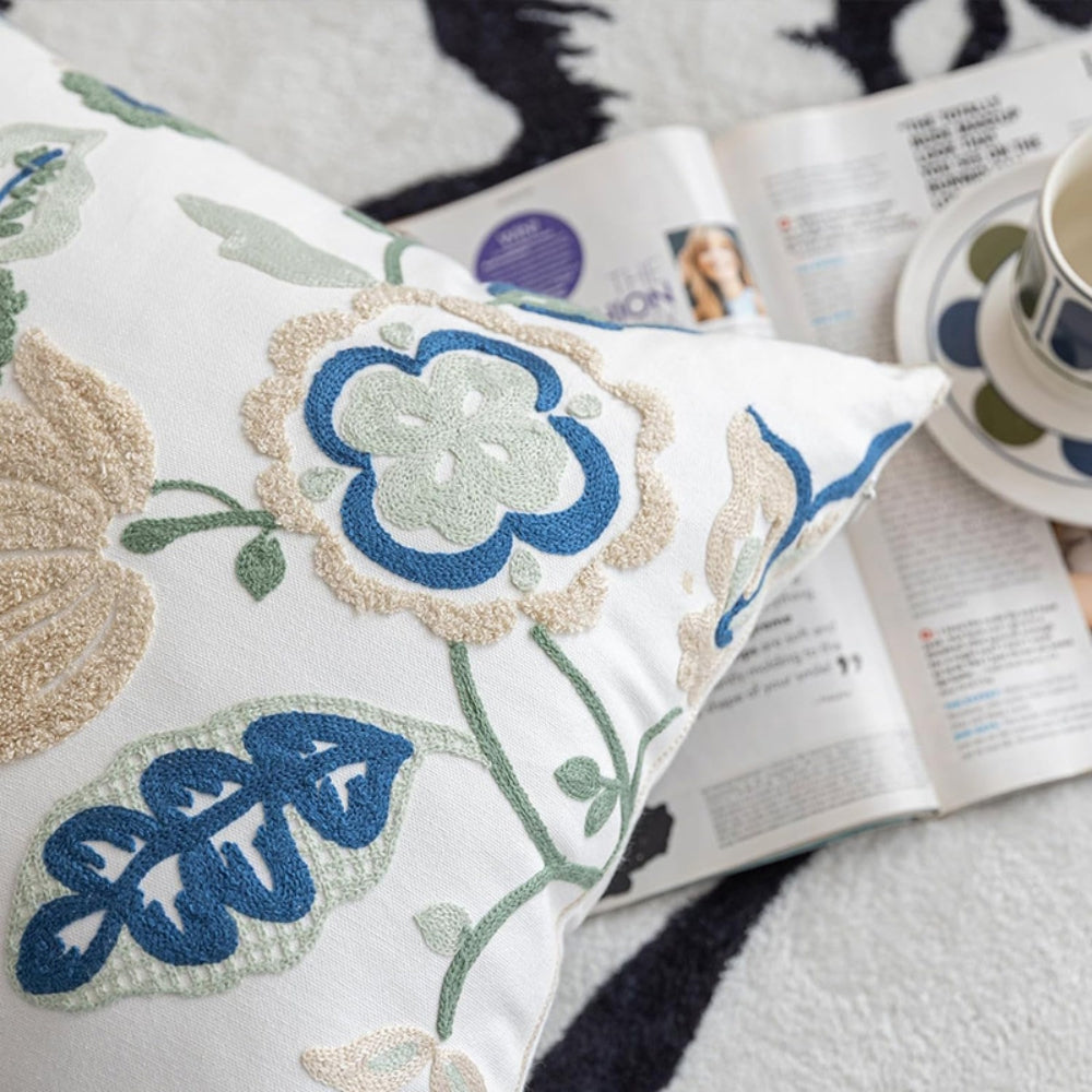 Floral Embroidered Tufted Cushion Cover 18x18