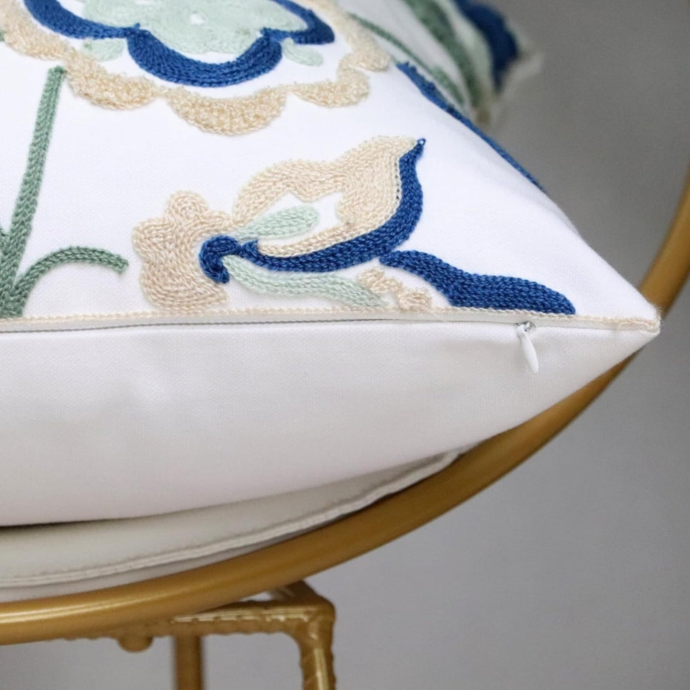 Floral Embroidered Tufted Cushion Cover 18x18