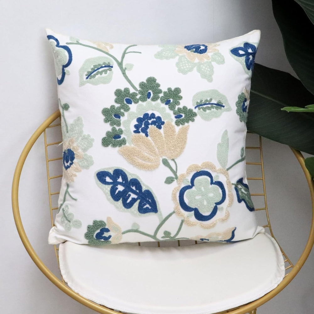 Floral Embroidered Tufted Cushion Cover 18x18
