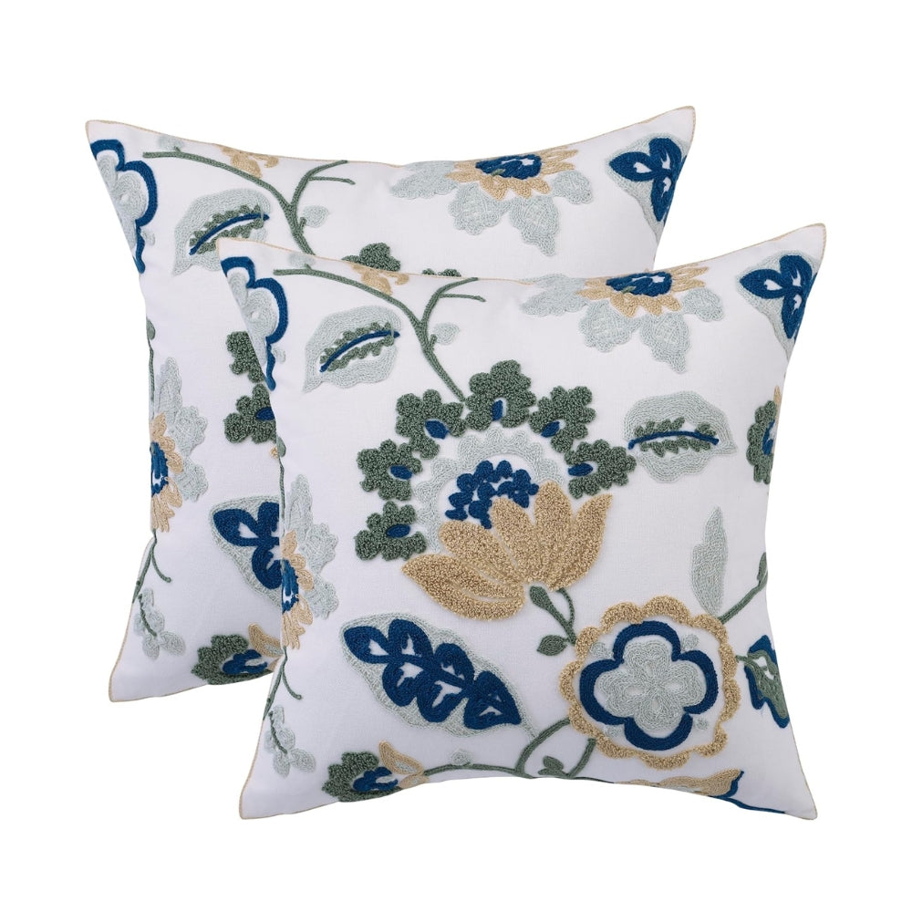 Floral Embroidered Tufted Cushion Cover 18x18