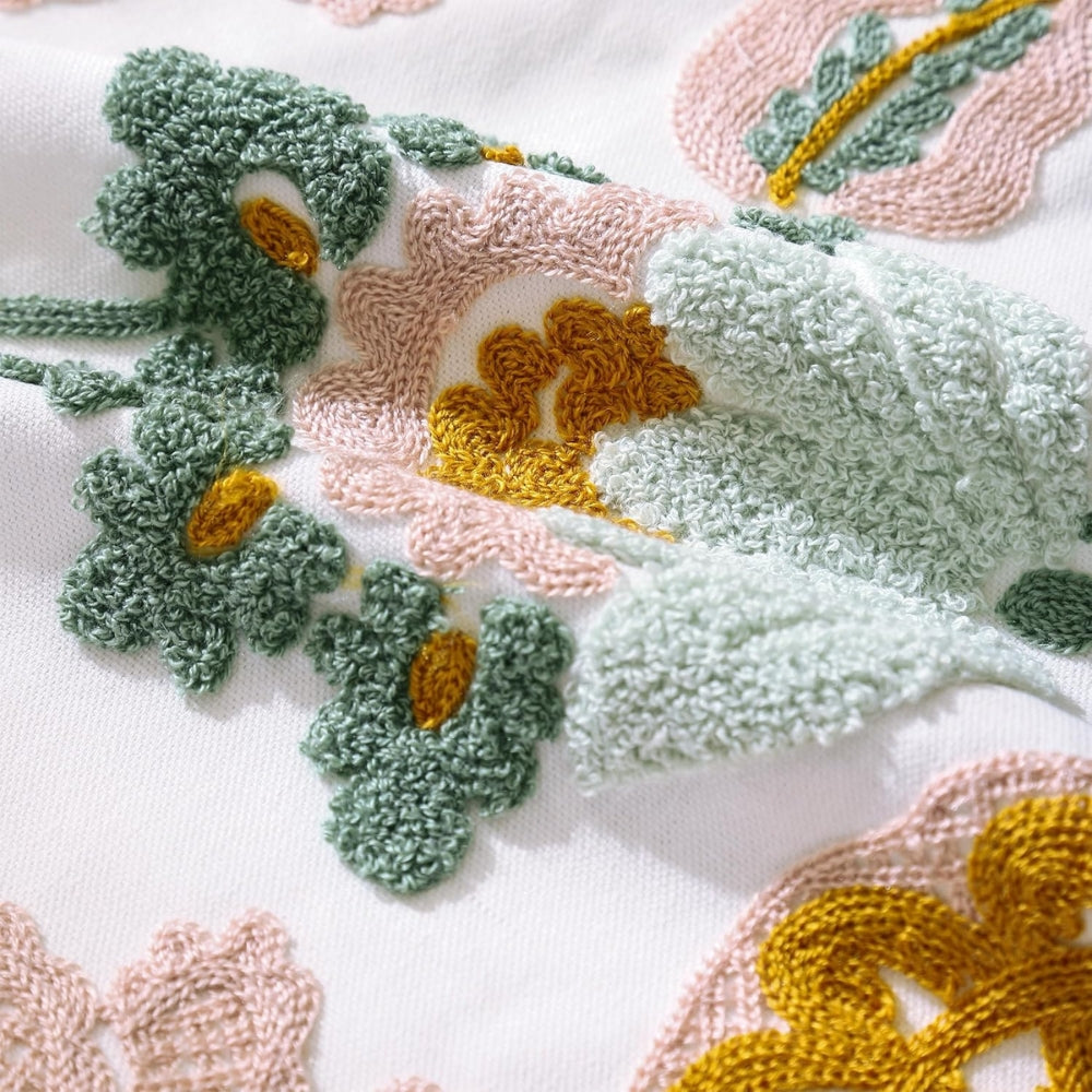 Floral Embroidered Tufted Cushion Cover 18x18
