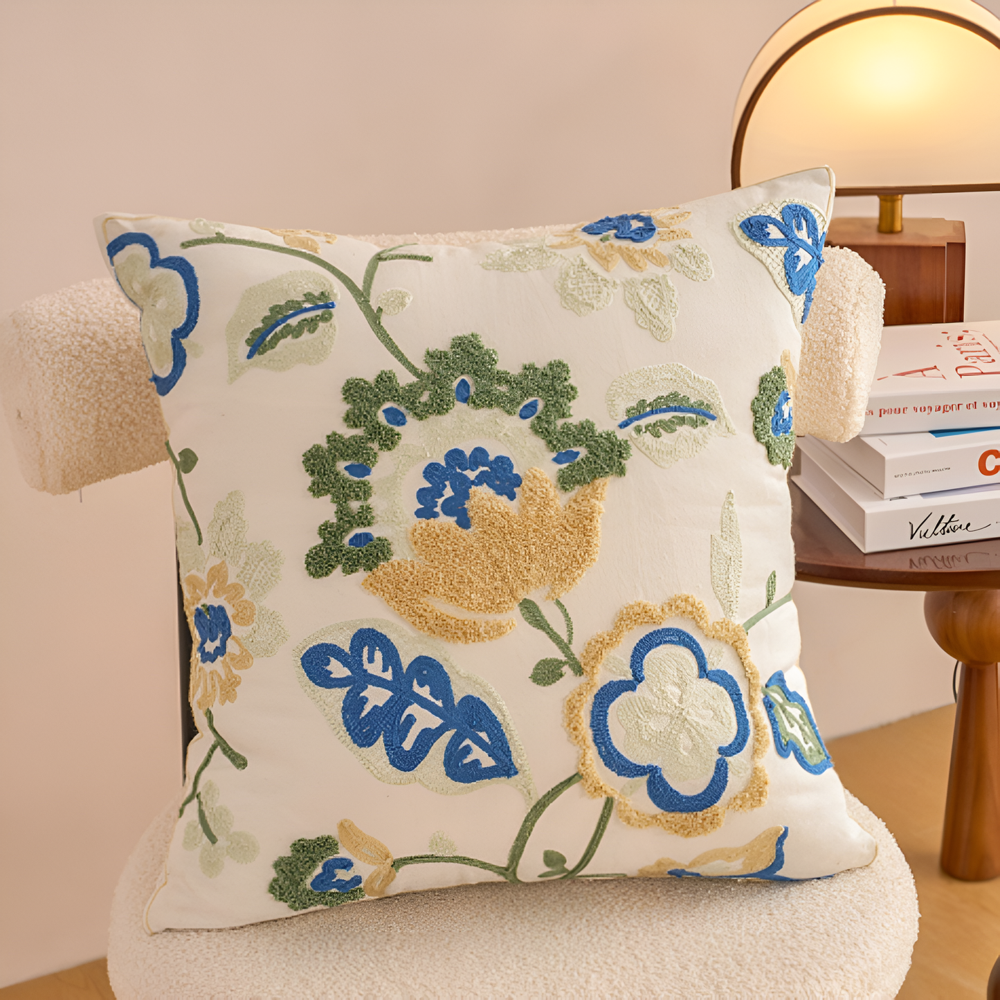 Floral Embroidered Tufted Cushion Cover 18x18