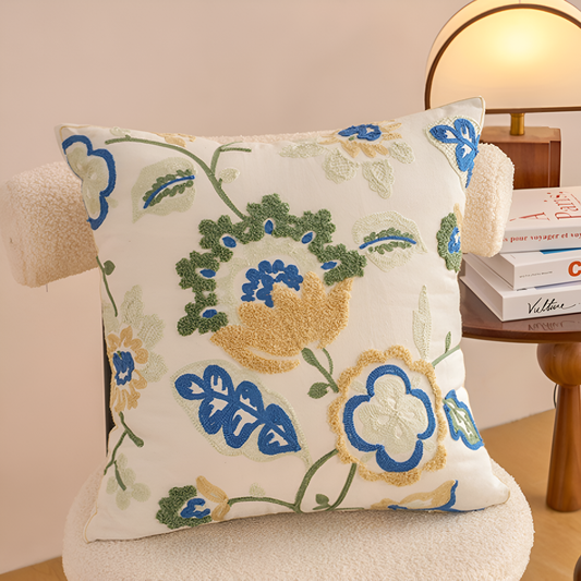 Floral Embroidered Tufted Cushion Cover 18x18