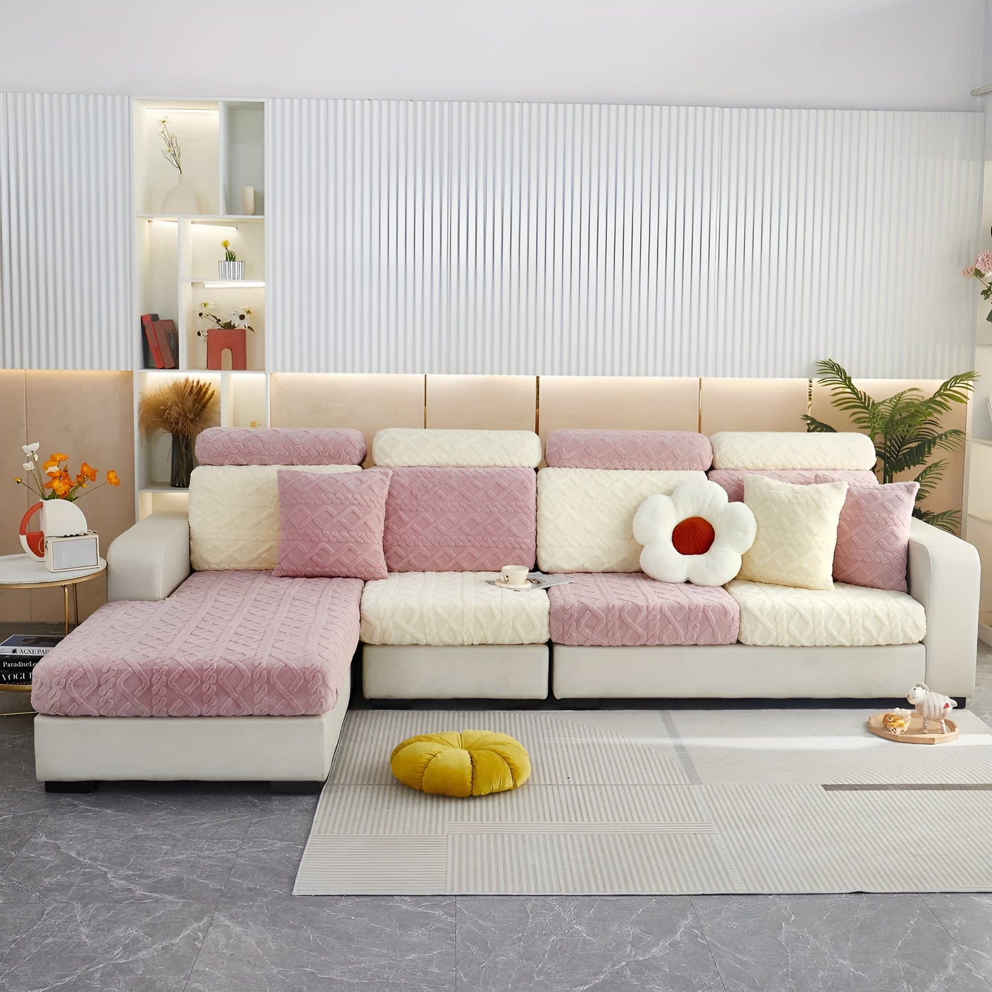 Velvet Diamond Pattern Sofa Cover - Stretchy 360° Protection