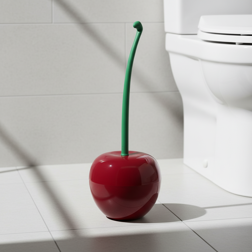 Cherry-Shaped Toilet Brush with Ergonomic Handle and Holder