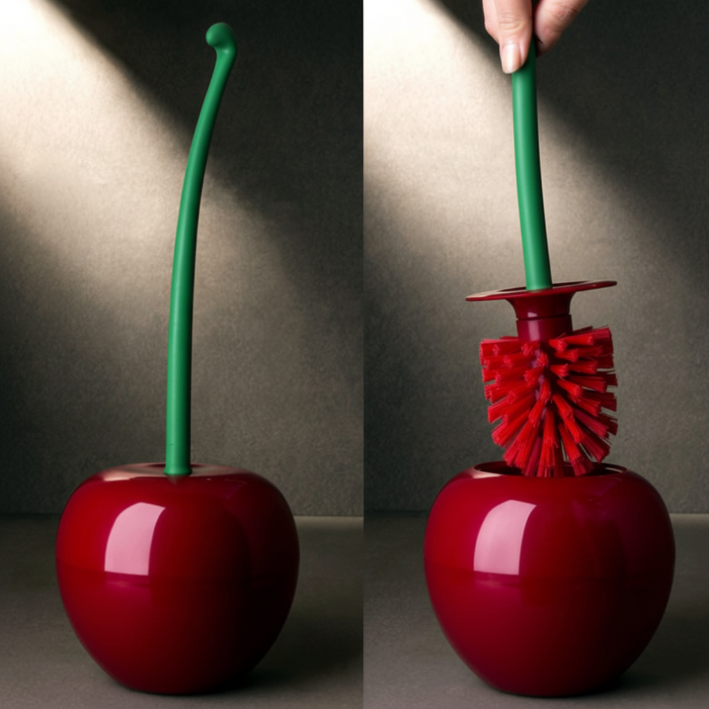 Cherry-Shaped Toilet Brush with Ergonomic Handle and Holder
