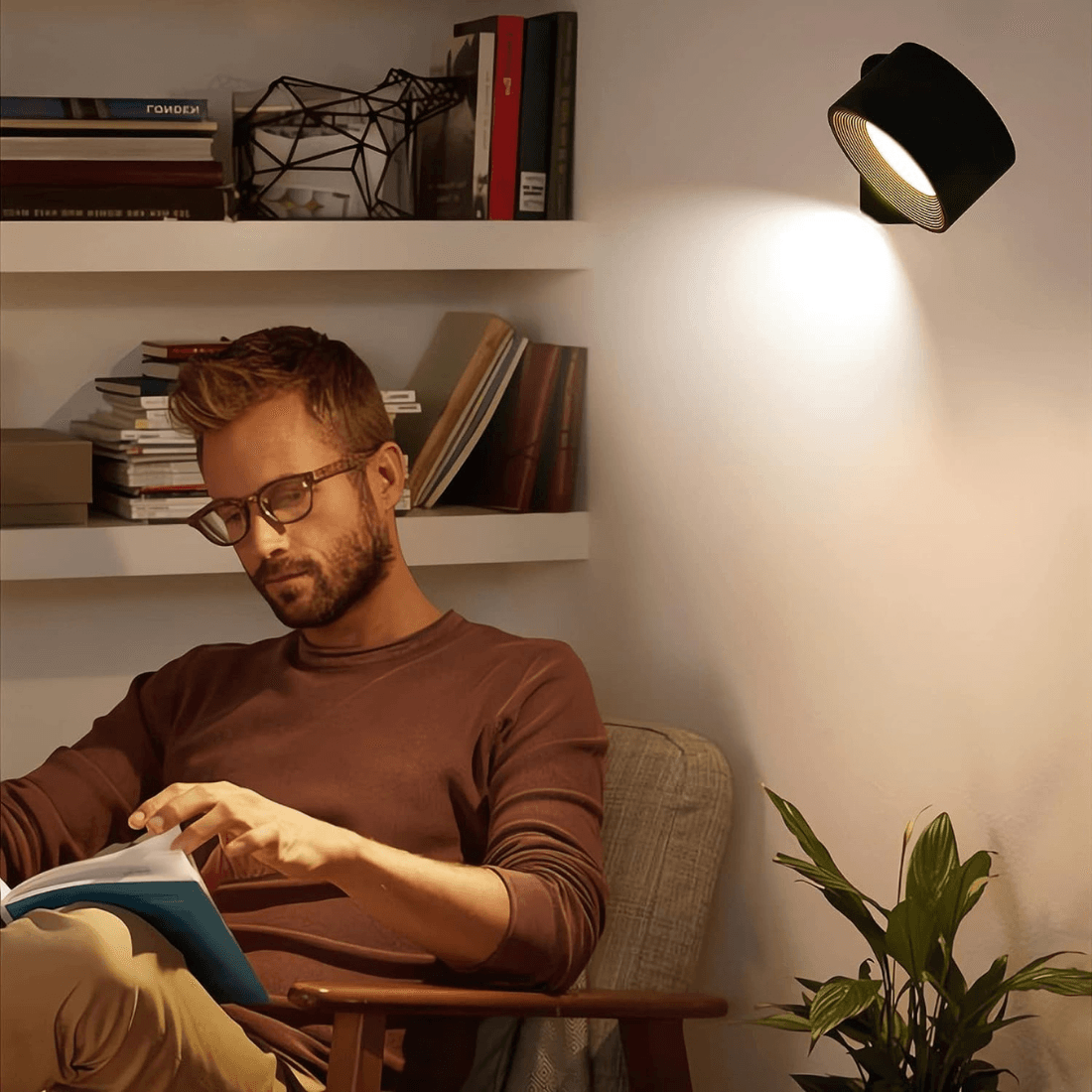 360° Adjustable Wireless Rechargeable Wall Light with USB Charging