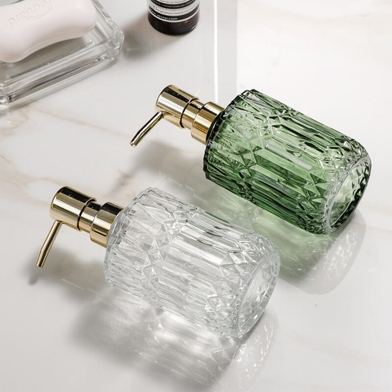 Diamond Pattern Glass Soap Dispenser - 13.8 oz