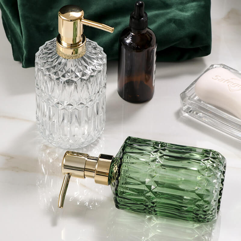 Diamond Pattern Glass Soap Dispenser - 13.8 oz