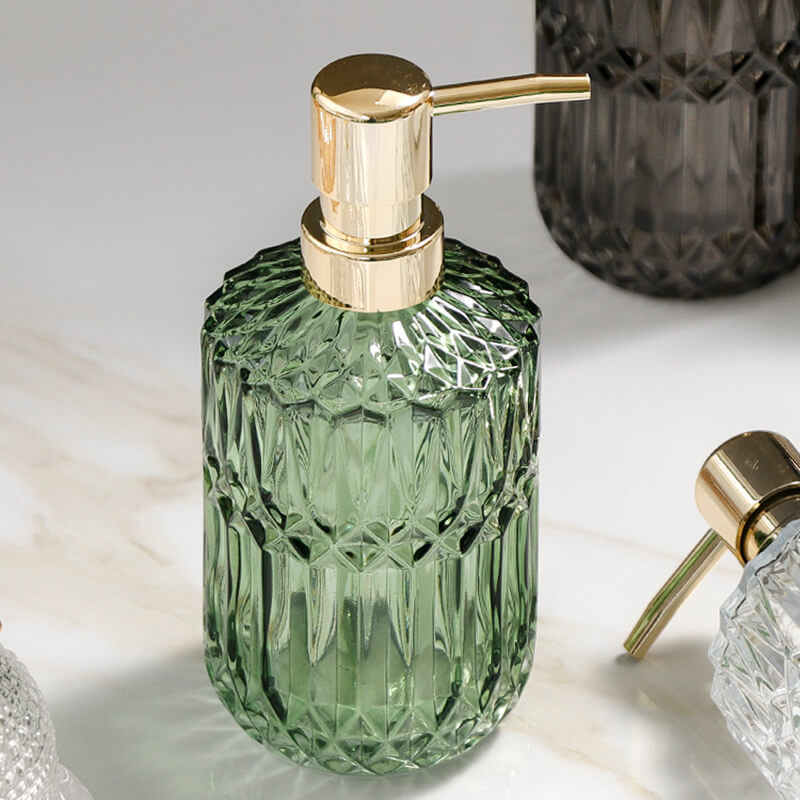 Diamond Pattern Glass Soap Dispenser - 13.8 oz