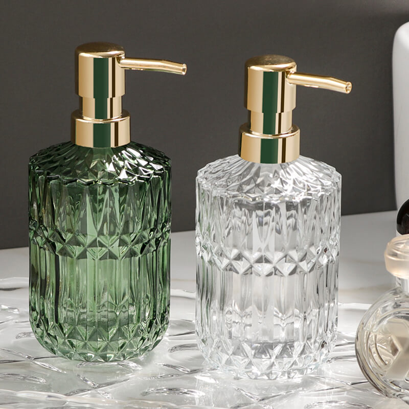 Diamond Pattern Glass Soap Dispenser - 13.8 oz