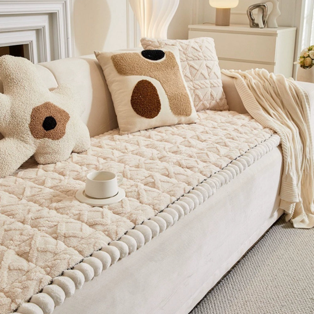 Plush Diamond Quilted Sofa Protector Cover