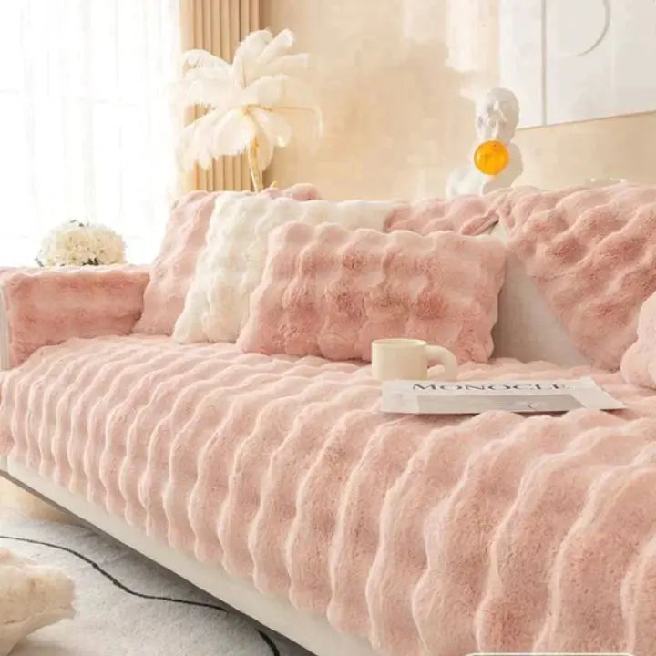 Thick Rabbit Fleece Sofa Cover with Non-Slip Backing