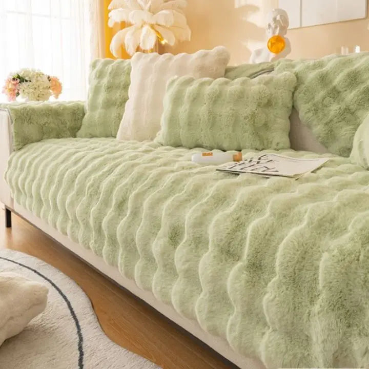 Thick Rabbit Fleece Sofa Cover with Non-Slip Backing