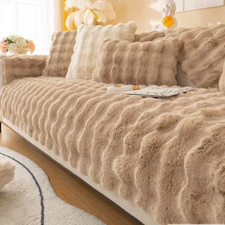 Thick Rabbit Fleece Sofa Cover with Non-Slip Backing