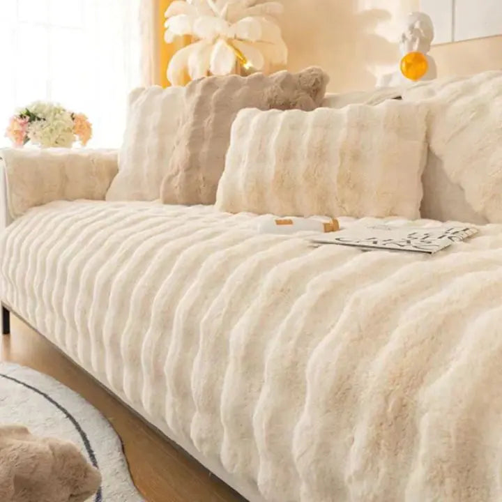 Thick Rabbit Fleece Sofa Cover with Non-Slip Backing