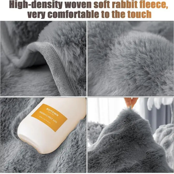 Thick Rabbit Fleece Sofa Cover with Non-Slip Backing