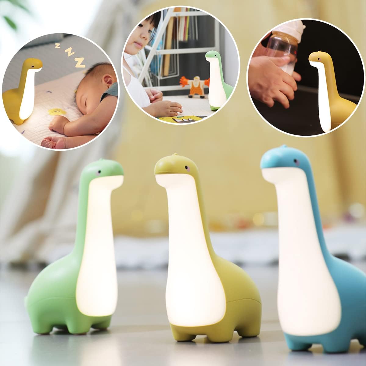 Soft Glow Dinosaur Night Light for Kids with Rechargeable Battery and Touch Control