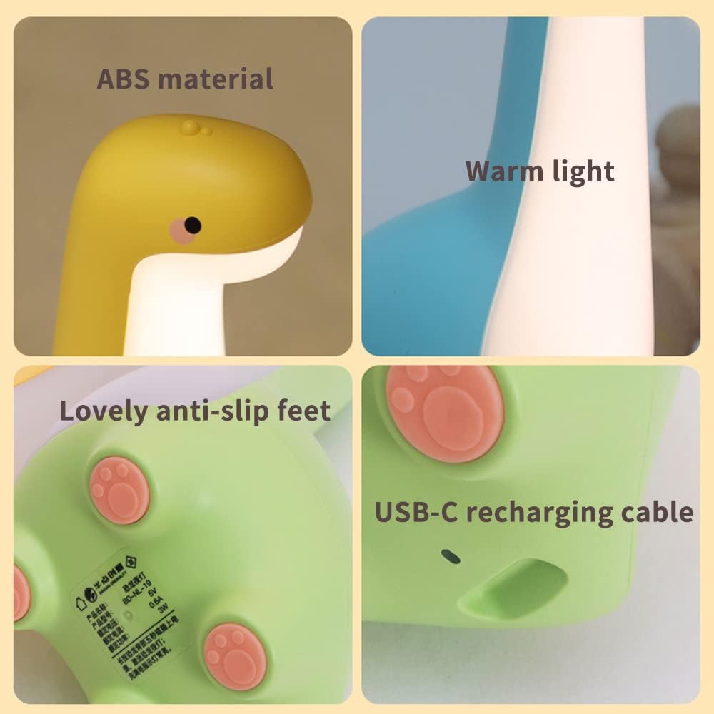 Soft Glow Dinosaur Night Light for Kids with Rechargeable Battery and Touch Control