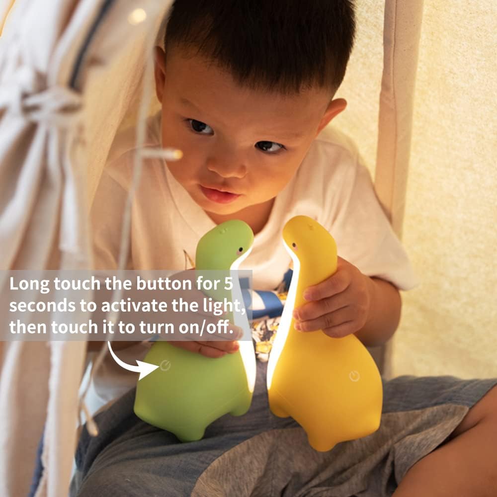 Soft Glow Dinosaur Night Light for Kids with Rechargeable Battery and Touch Control