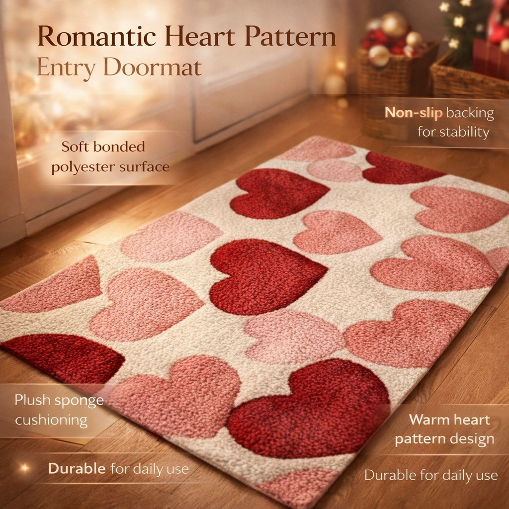 Heart Pattern Non-Slip Polyester Entry Doormat