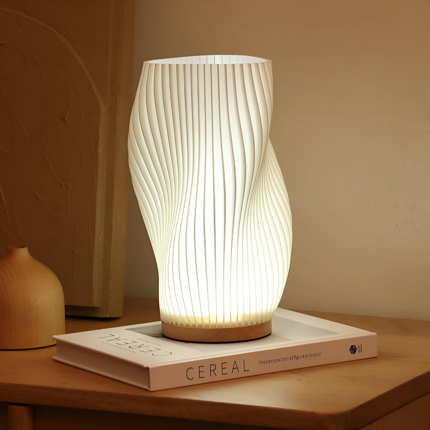 Dimmable Cream 3D Wave LED Table Lamp with Metal Base