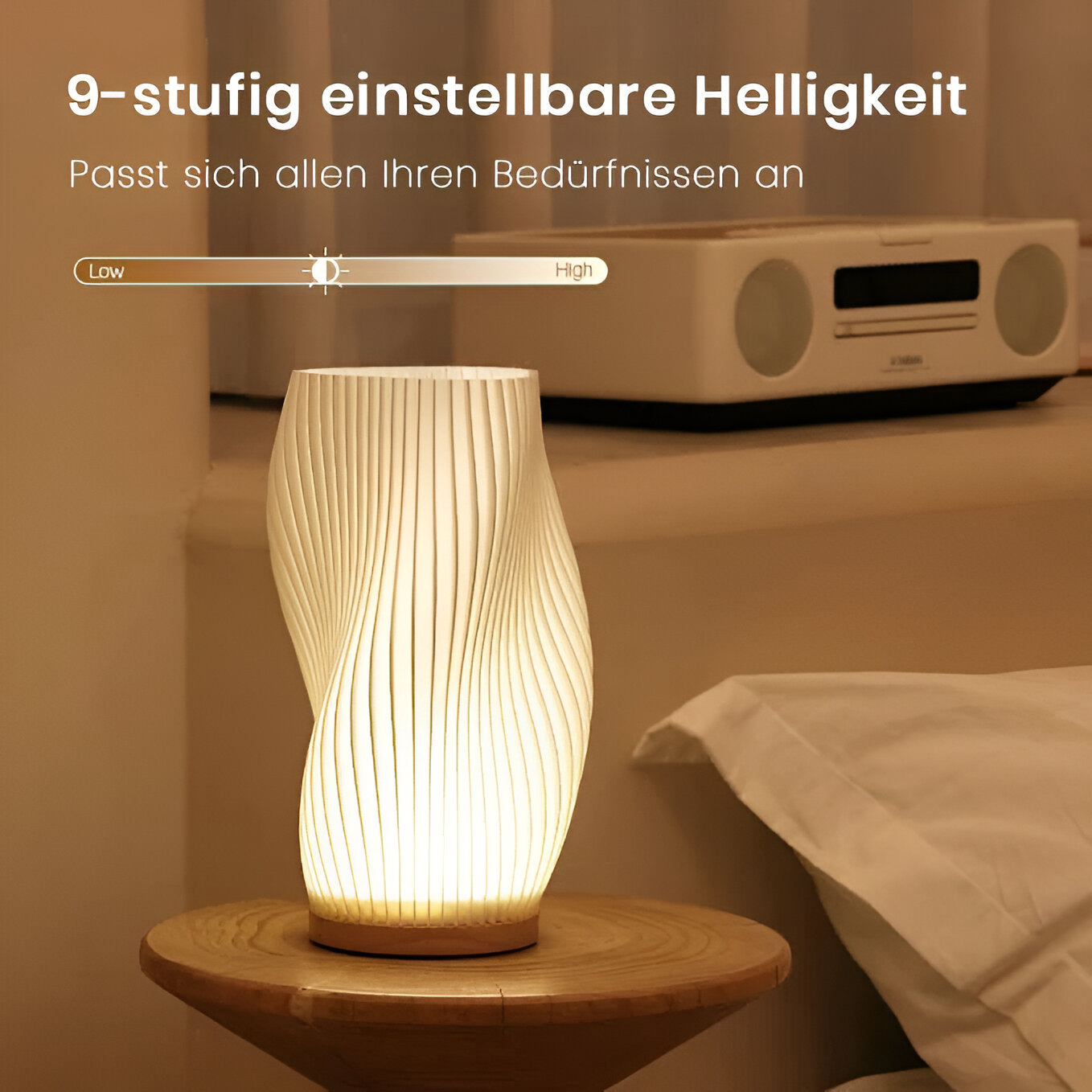 Dimmable Cream 3D Wave LED Table Lamp with Metal Base