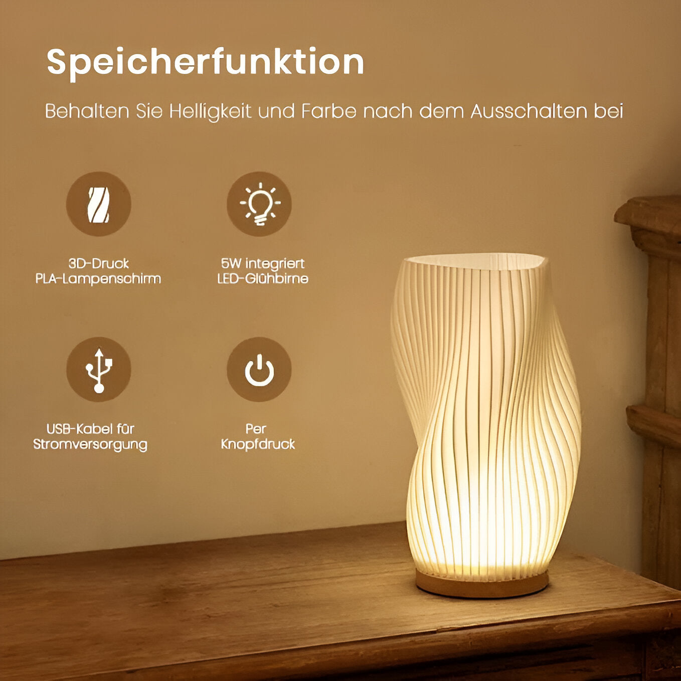 Dimmable Cream 3D Wave LED Table Lamp with Metal Base