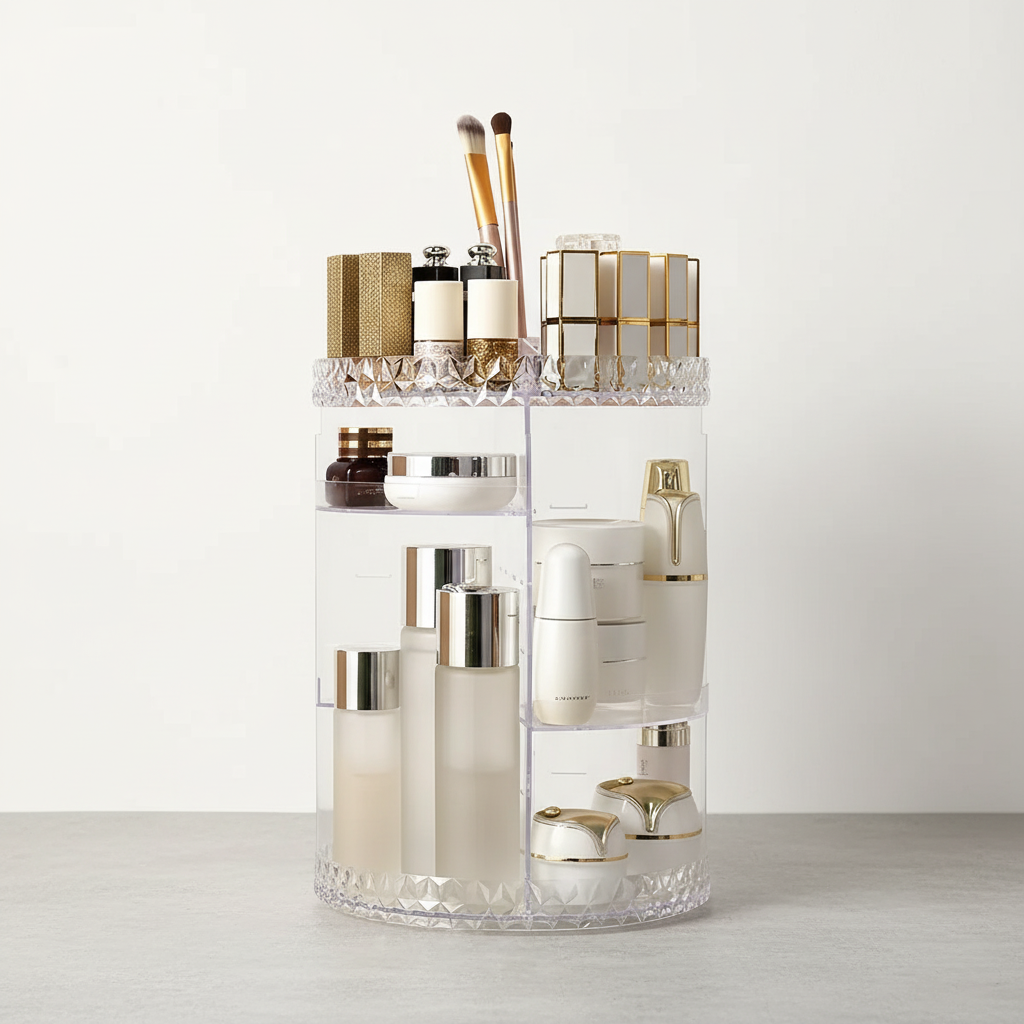 Rotating Acrylic Makeup Organizer with Clear Compartments