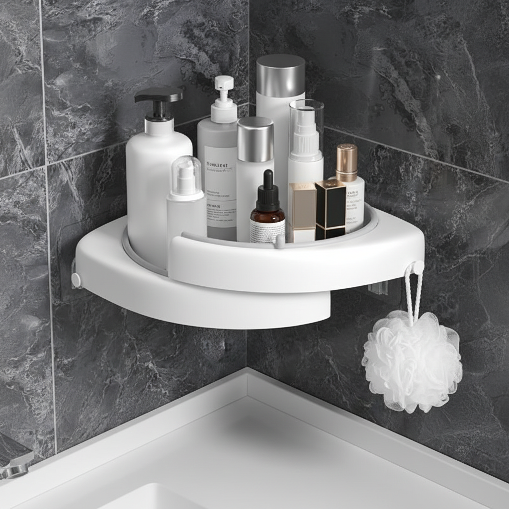Rotating Corner Shelf Organizer with Drainage - Durable Plastic