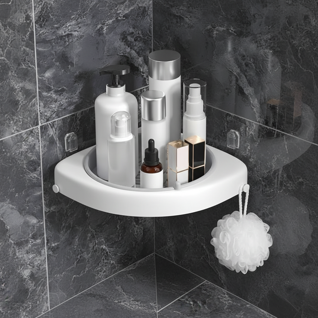 Rotating Corner Shelf Organizer with Drainage - Durable Plastic