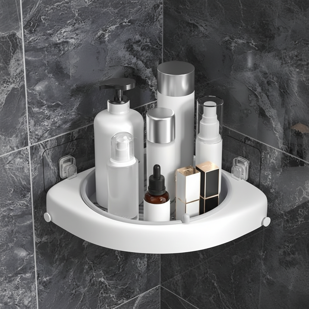 Rotating Corner Shelf Organizer with Drainage - Durable Plastic