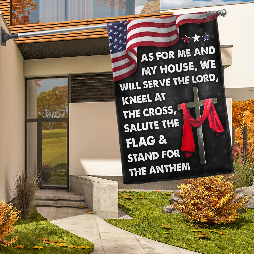 Jesus Cross American Flag - As For Me And My House We Will Serve The Lord