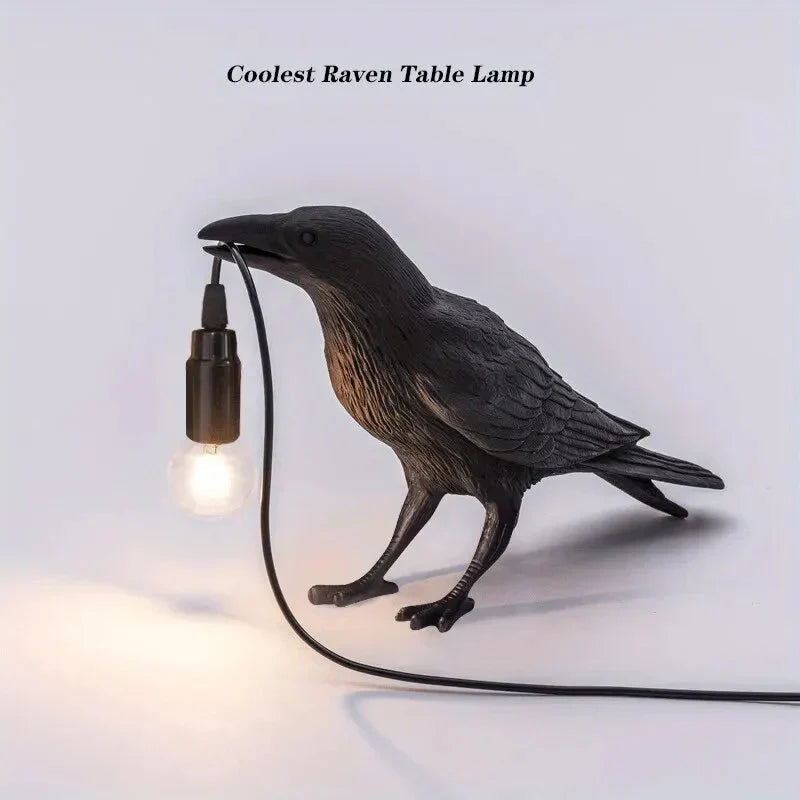 Gothic Raven Vintage Resin Bird Lamp with E14 Socket and LED Bulb