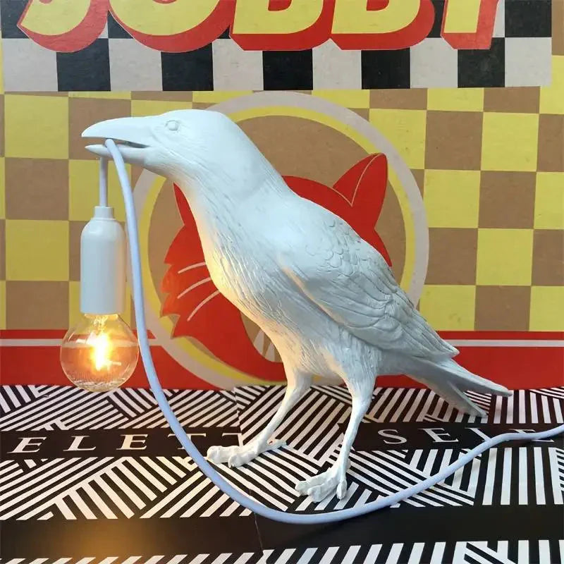 Gothic Raven Vintage Resin Bird Lamp with E14 Socket and LED Bulb