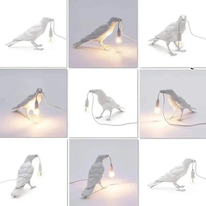Gothic Raven Vintage Resin Bird Lamp with E14 Socket and LED Bulb