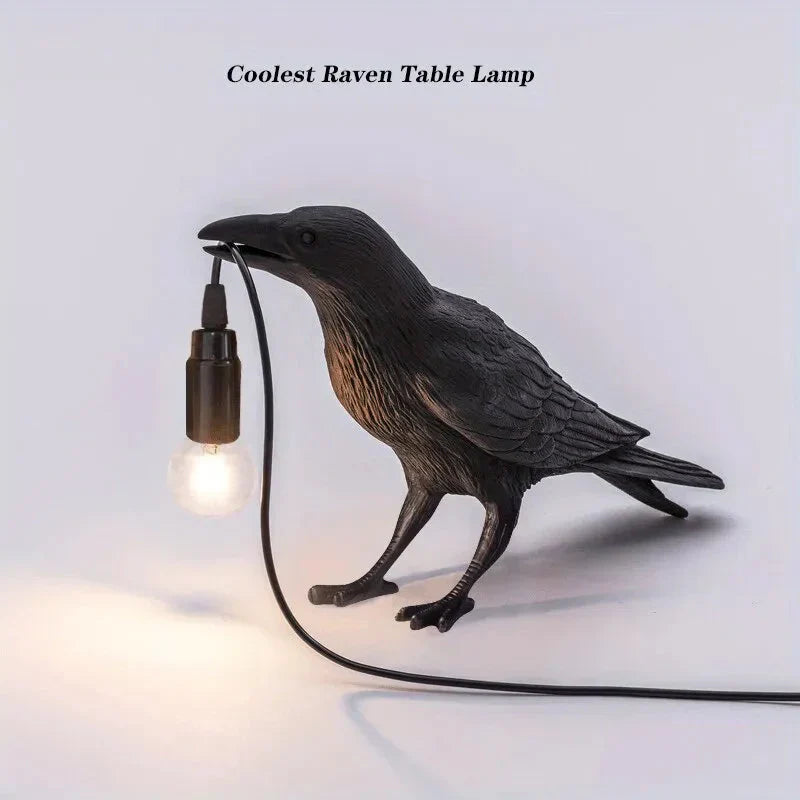 Gothic Raven Vintage Resin Bird Lamp with E14 Socket and LED Bulb