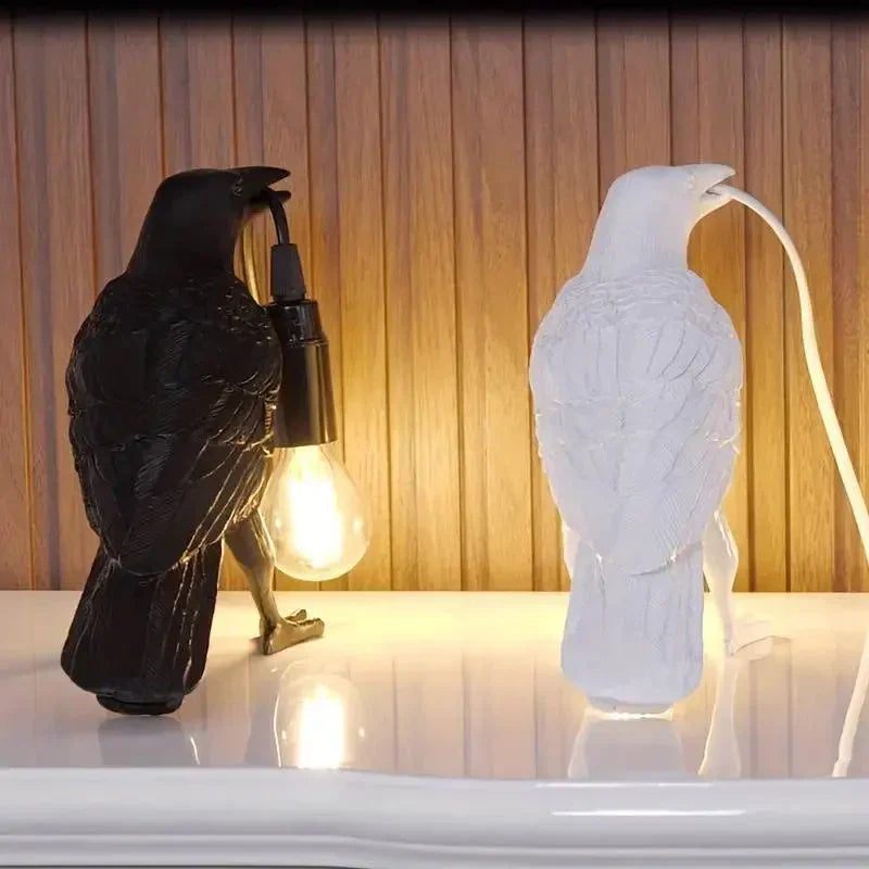 Gothic Raven Vintage Resin Bird Lamp with E14 Socket and LED Bulb